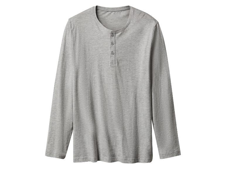 Graues Langarm-Henley-Shirt mit Knöpfen.