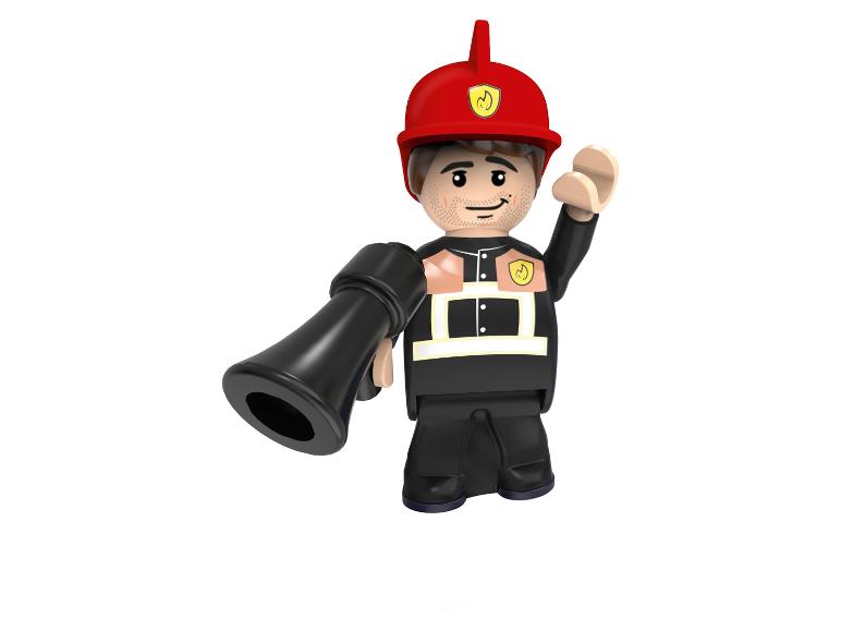 Lego Feuerwehrmann-Figur mit rotem Helm und Megafon