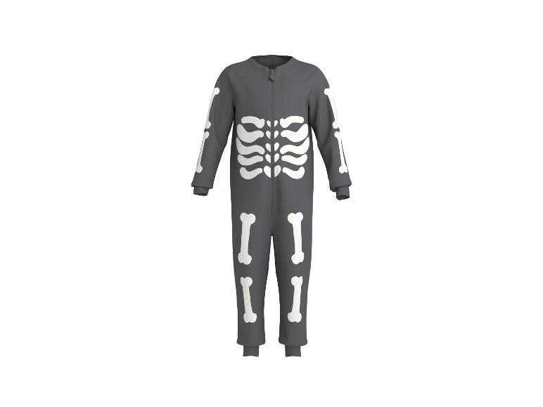 Grauer Kinder-Overall mit Skelett-Aufdruck.