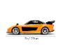 Orangefarbenes Spielzeugauto mit schwarzem Dach und Spoiler, 7 Zoll / 17,78 cm lang.