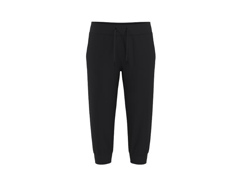 Schwarze, kurze Jogginghose mit Kordelzug und Bündchen.