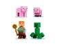 Lego Minecraft-Figuren, darunter ein Schwein, ein Creeper und Steve mit einer goldenen Schaufel.