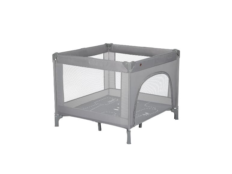 Graues Laufgitter mit Netzseiten und Straßenmuster am Boden.