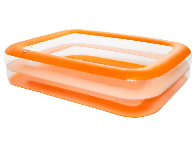 Orangefarbener aufblasbarer rechteckiger Planschbecken mit drei Ringen