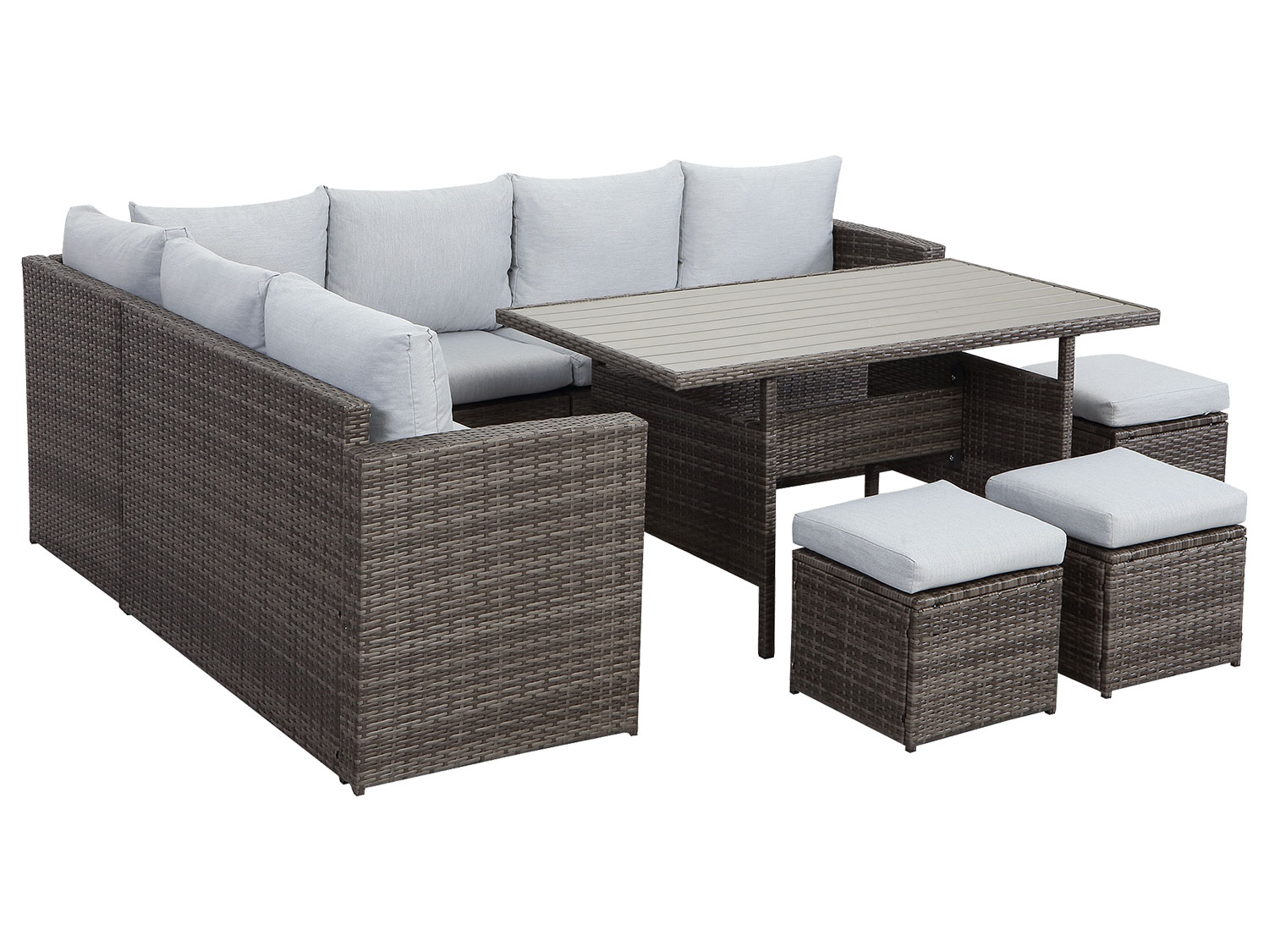 Thumbnail - MeXo Gartenmöbel 9-Sitzer Lounge Set inkl. Polster (Grau & Hellgrau)