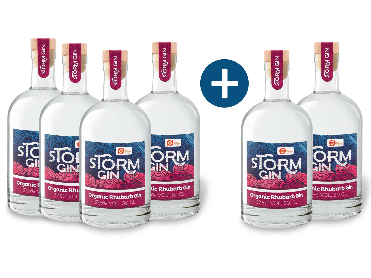 4 + 2 Spirituosenpaket BIO Storm Gin Rhabarber 37,5% V…