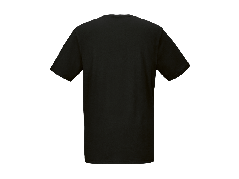 Schwarzes Kurzarm-T-Shirt, Rückansicht.