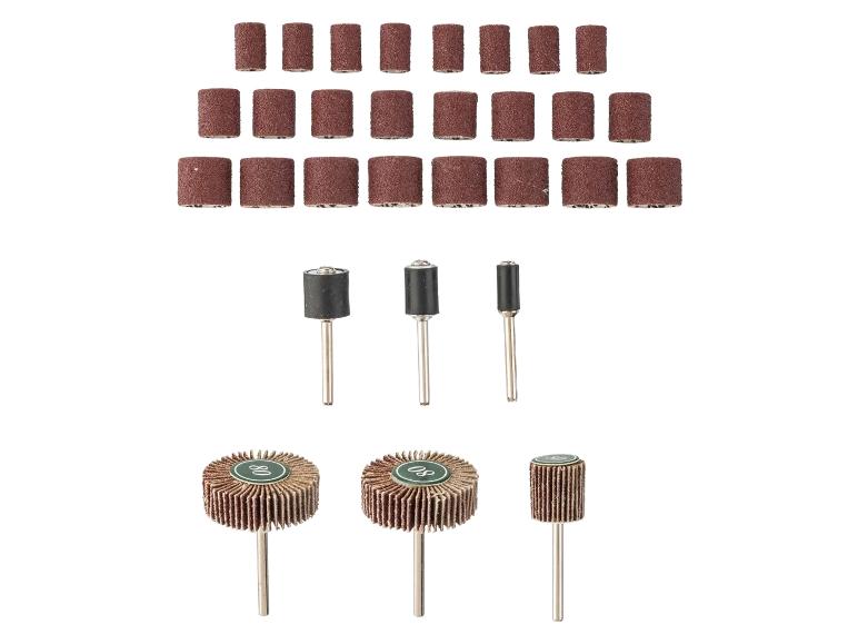 Set Schleifbänder und Lamellenschleifer für Rotationswerkzeuge.