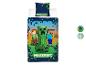 Bettbezug- und Kissenbezug-Set mit pixeligen Charakteren und Landschaft.
