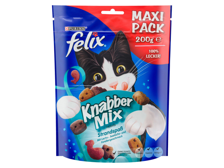 Gehe zu Vollbildansicht: FELIX KnabberMix Strandspaß Katzensnack, Knusper-Leckerlie mit Fisch-Geschmack, 5er Pack (5 x 200g) - Bild 2