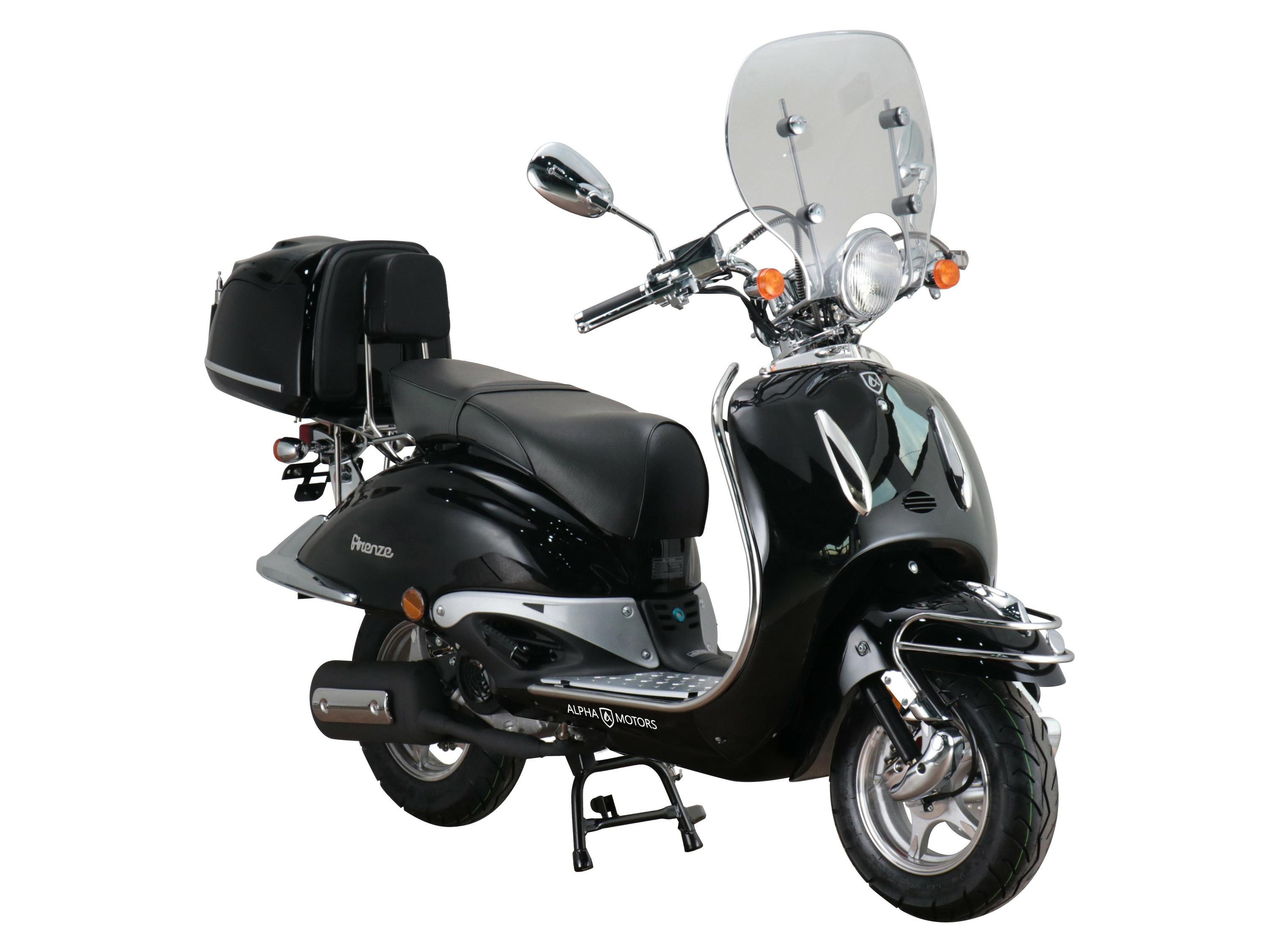 Alpha Motors Motorroller Retro Firenze Limited 50 ccm EURO 5 (Schwarz, 45 km/h)““ | Leistung 45 km/h: 2,2 kW / 2,99 PS Viertaktmotor mit moderner Kraftstoffeinspritzung EFI Verbrauch 25 km/h: ca. 2,7 l/100 km