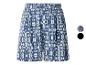 Damen-Shorts mit blau-weißem Ikat-Muster und elastischem Bund.
