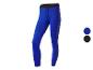 Blaue Sportleggings für Herren mit schwarzem Bund und Kordelzug, mit Seitentasche.