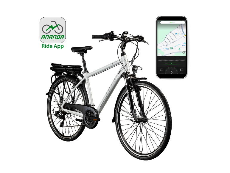 Zündapp Z802 28 Zoll Herren Trekking E-Bike mit Ananda Ride App Anzeige.