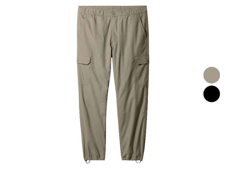 Beige Cargohose mit Kordelzug, mit beigen und schwarzen Farboptionen.