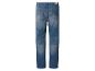 Rückansicht einer blauen Herrenjeans mit heller Waschung und klassischen Taschen.