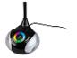 Schwarze Tischlampe mit rundem Sockel, farbigem Touch-Bedienfeld und Netzkabel.