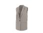 Ärmelloser Longline-Blazer in hellem Beige mit einem schwarzen Knopfverschluss.