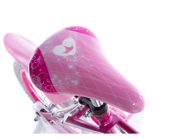 Rosa Mädchenfahrrad mit herzförmigem Sattel