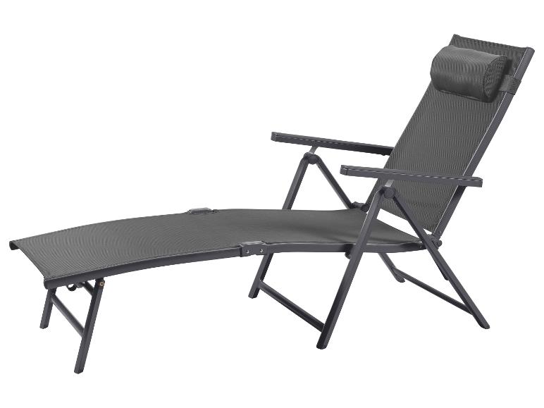 Dunkelgraue klappbare Gartenliege mit Kopfstütze
