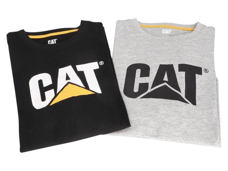 Zwei gefaltete Langarmshirts, eines schwarz mit weißem Logo und eines grau mit schwarzem Logo.