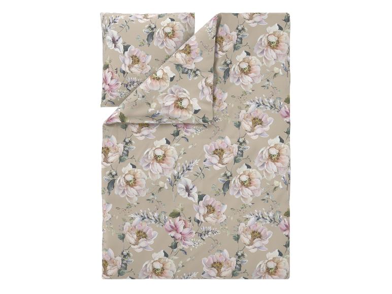 Florales Bettwäsche-Set mit beigem Hintergrund und großen rosa und weißen Blumen.