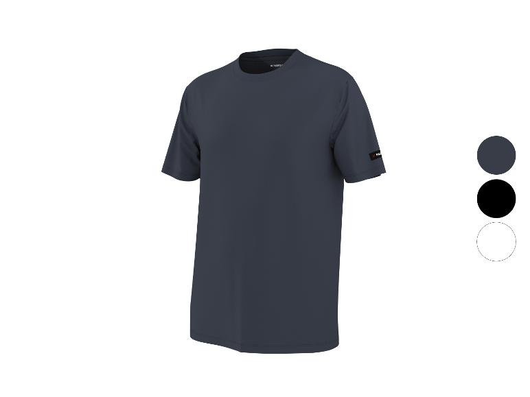 Dunkelblaues Kurzarm-T-Shirt mit drei Farboptionen auf der rechten Seite: Dunkelblau, Schwarz und Weiß.