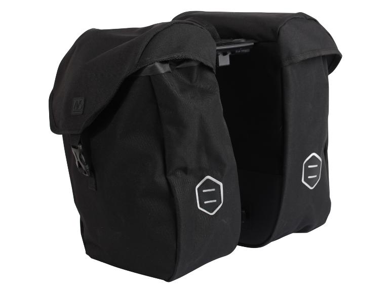 Schwarze Fahrradtaschen mit AVS-Logo