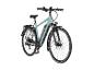 Hellgrünes City-E-Bike mit Gepäckträger und Beleuchtung