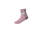 Rosa Kindersocke mit Streifen und einem schlafenden Einhorn mit goldenem Horn.
