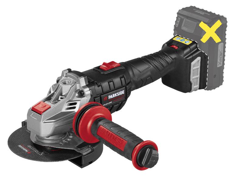 Akku-Winkelschleifer mit Akku und Seitenhandgriff.