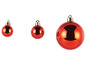 Drei rote Weihnachtskugeln in verschiedenen Größen.