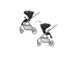 Kinderwagen mit umkehrbarem Sitz, in zwei Positionen dargestellt.
