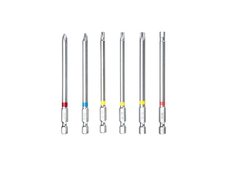 PARKSIDE® Bit-Set: 6 verschiedene Bits mit farbigen Ringen und Markierungen.