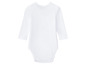 Ein weißer Babybody mit langen Ärmeln.