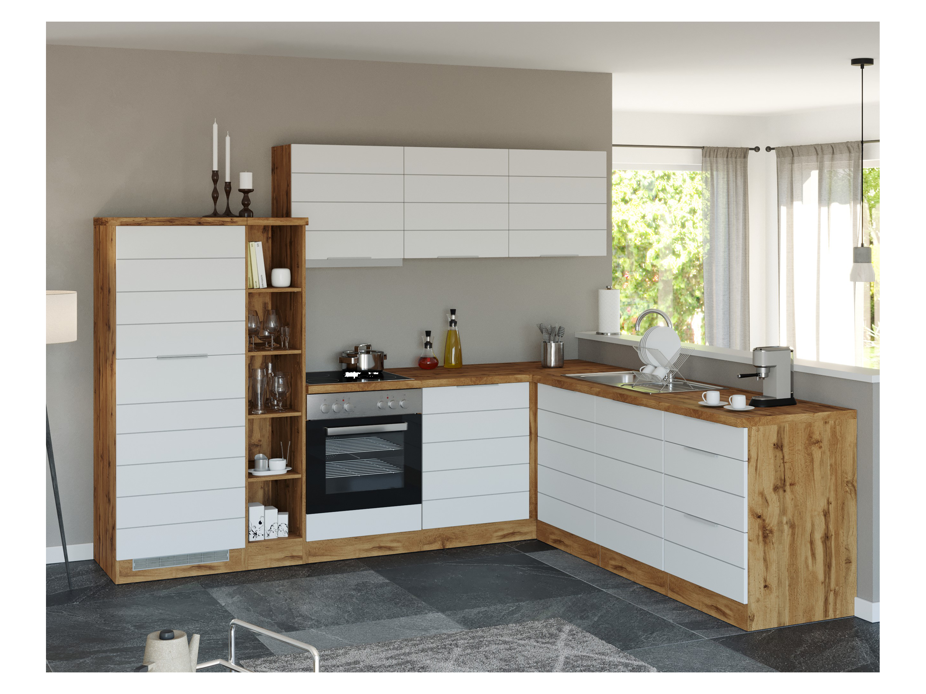 Thumbnail - HELD Küchenzeile »Bonn«, mit Elektrogeräten (240/270 cm, wotaneiche/ matt weiß)