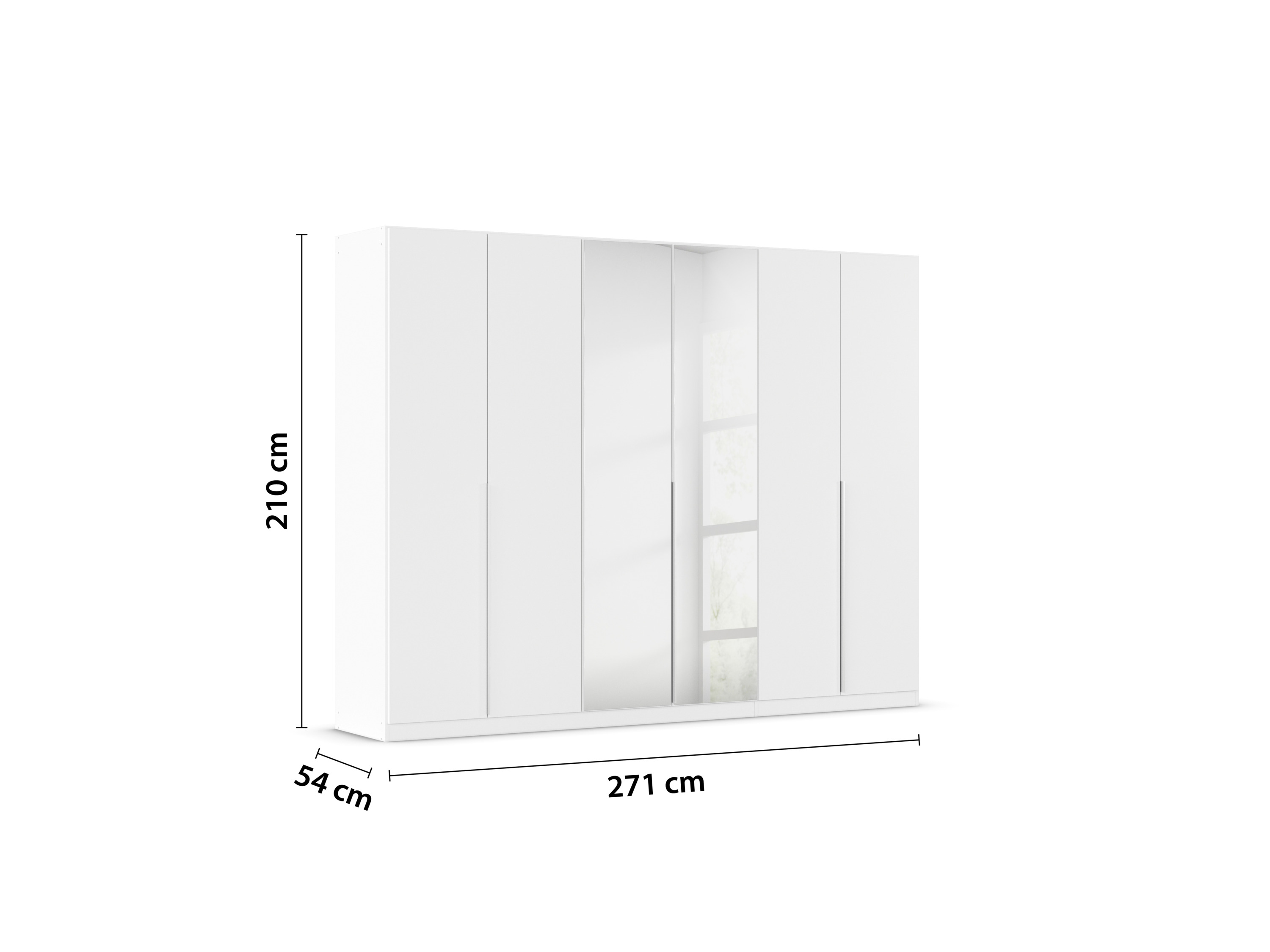 RAUCH ORANGE Drehtürenschrank Alabama mit Spiegel (Premium-Zubehör, Weiß, Griffe Alufarben, 271 x 210 cm) – Bild 4 von 4