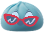 Blauer Dampfbrötchen mit Sonnenbrille