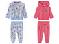 Zwei Baby-Kleidungssets mit langen Ärmeln, eines mit Regenbogen-Print von lupilu und eines rosa mit Tier-Print.