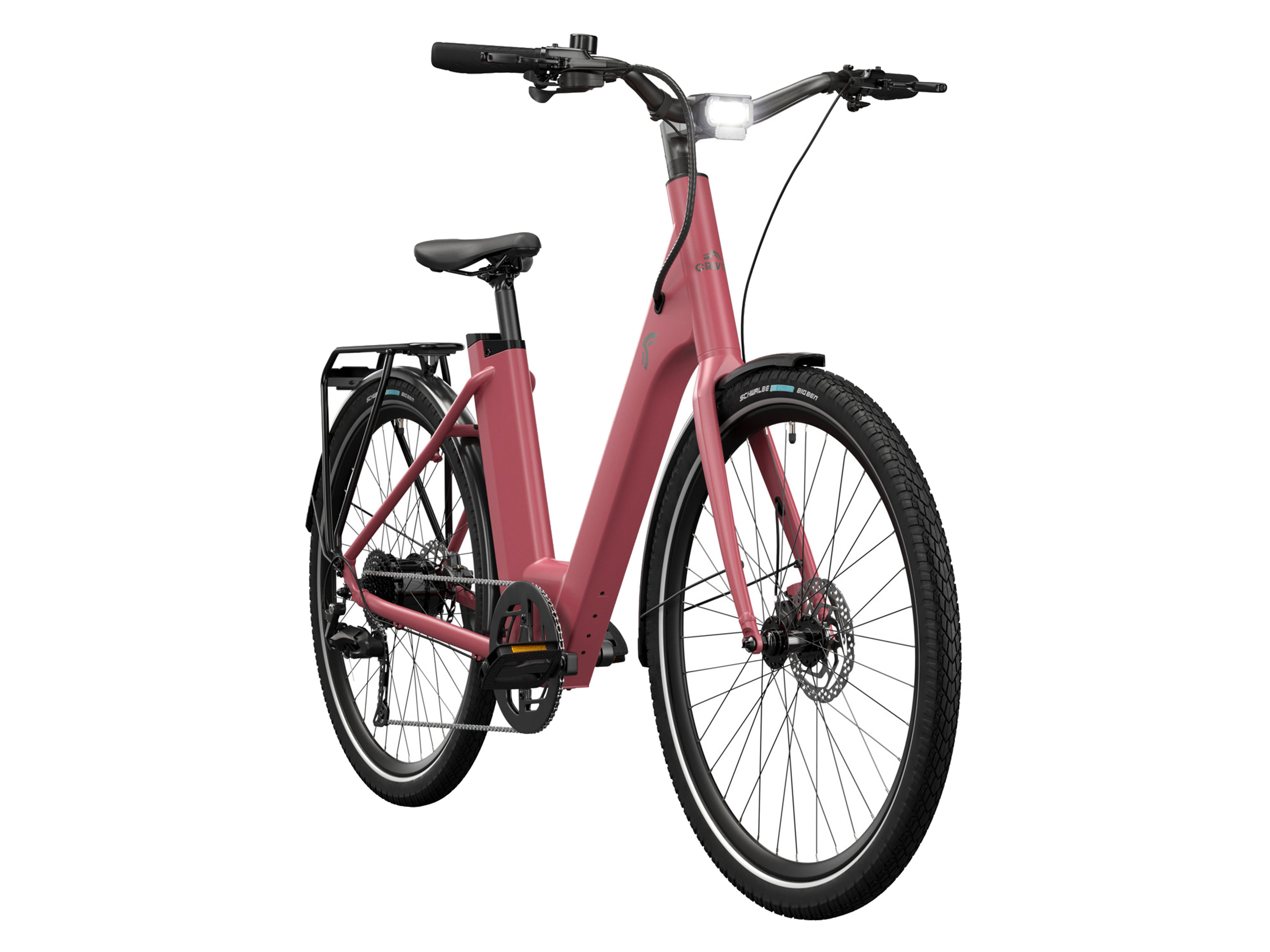 CRIVIT Urban E-Bike Y.3 Shimano CUES (Berry Blush)““ | 27,5 Breite: 250 mm, mit Re, Autoventil und Schraderventil-Adapter, Shimano-V, , 98% Vormontiert Service & FAQs unter www.crivit-bikes.com Praktischer Karton für einfaches Unboxing Schwalbe Schwalbe „Big BenReifen