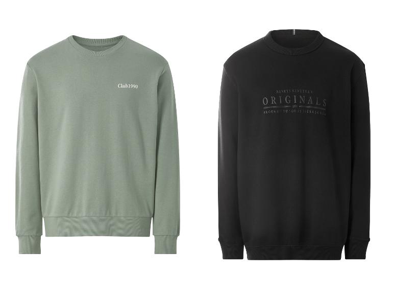 Zwei Sweatshirts: ein hellgrünes mit „Club1990“ und ein schwarzes mit „Originals“.