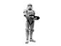 Weißer Stormtrooper mit Gewehr, aufrecht stehend.