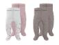 Baby-Strumpfhosen in Rosa und Grau, mit Herzen und Streifen.