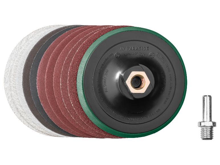PARKSIDE® Fächerscheiben-Set / Klettschleifteller mit Schleifpapier-Set / Reinigungsscheibe / Schruppscheiben-Set