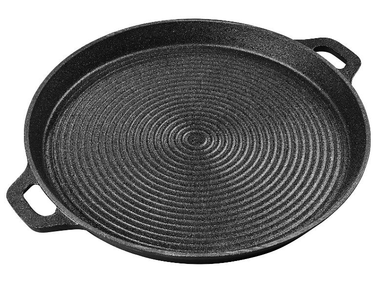 Große gusseiserne Pfanne, geriffelte Oberfläche.