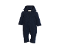 Dunkelblauer Baby-Overall mit Kapuze und Reißverschluss.