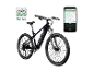 Elektrisches Mountainbike mit einer mobilen App, die Navigation und Fahrdaten anzeigt.