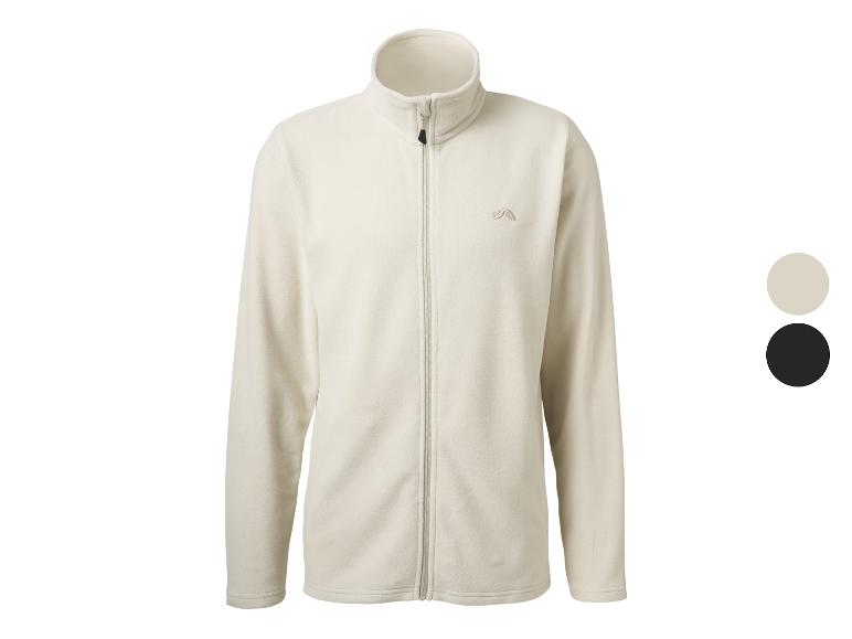 Beige Fleecejacke mit Reißverschluss und Stehkragen, auch in Schwarz erhältlich.