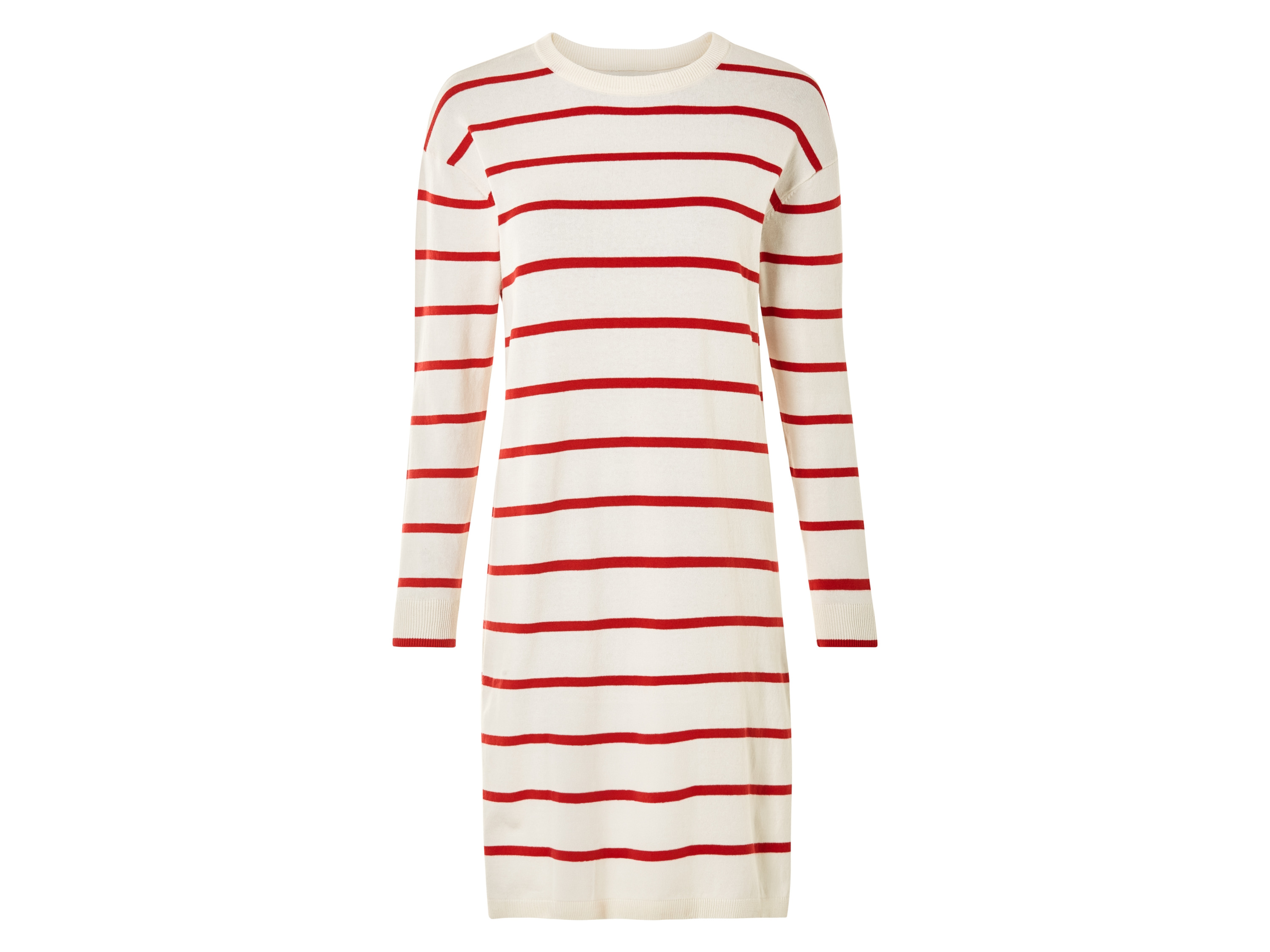 esmara® Damen Kleid (beige/rot/Streifen, L(44/46))““ | Bündchen an Ärmeln und Saum