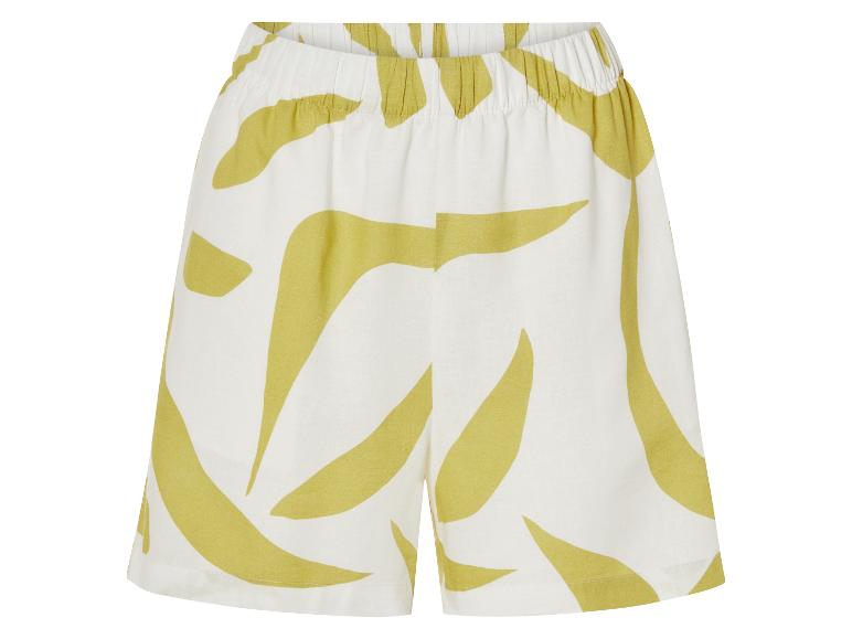 Shorts mit abstraktem Muster in Gelb und Weiß.